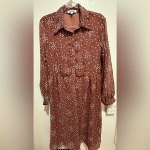 Mimi Chica Brown & Copper Floral Dress with Collar New without tags XL